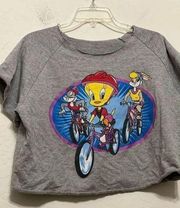 VTG Looney Tunes Shirt Womens Large L gray Bugs Bunny Tweety USA Made 90s Crop