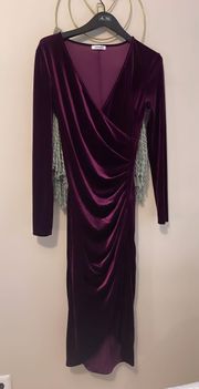 Velvet Ruched Wrap Dress