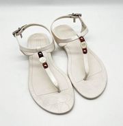 Piccadilly White T-Strap Flat Jelly Sandals Women’s Size 7 B Charm Logo