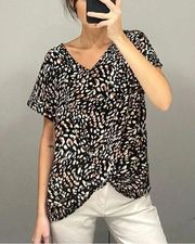 Leah Printed Short Sleeve Woven Top Black Size XS Retail $42