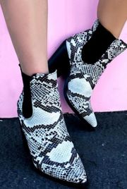 Snakeskin Chunky Heel Slip On Bootie