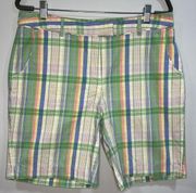 Lady Hagen Sz 12 Golf Bermuda Shorts Madras Plaid Green Purple Cotton