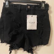 New AP Blue By Aphrodite Black Distressed Jean Cutoff Shorts Womens Size Small