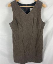 LL Bean Wool Tweed Sleeveless V Neck Dress Brown Size 12