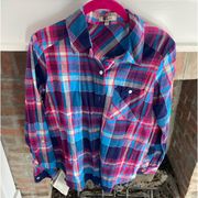 Kut from the Kloth Plaid Striped Button Down Shirt size Small Western Boho vibe