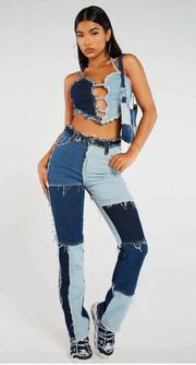 blue patchwork jeans