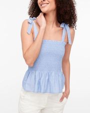 J. Crew Smocked Tie-Shoulder Tank Top Shirt in Blue Chambray Size M NWT