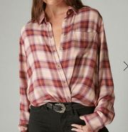 NEW Lucky Brand Boyfriend Flannel Shirt Plaid Red, White Cloud Material XXL