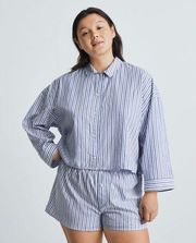 Everlane Blue And White Striped Cotton Collared The Woven PJ Top NWT