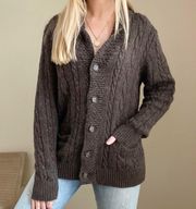 Vintage Lands’ End Cable Knit Oversized Button Cardigan in Chocolate Brown