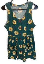 Handmade Vintage Sunflower Sleeveless Button Up Tunic Dress Size Medium