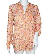 Kut from the Kloth Shirt Womens Small Pink Floral Jasmine Blouse Sheer Boho