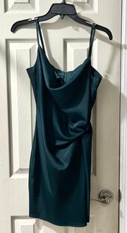 Forest Green Cowl Neck Mini Slip Satin Dress