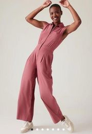 New Athleta Brooklyn Heights Wide Leg Jumpsuit Size 12 Berry Rose Pink Casual