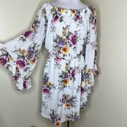 Love J Dress 3X Floral Off The Shoulder Bell Sleeve Elastic Waist Feminine Chic