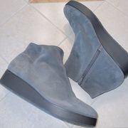 Gray Leather Karma Wedge Booties