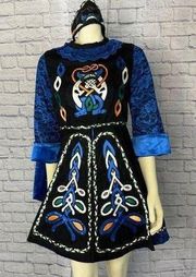 Vintage traditional Irish step dancing dress handmade, black & blue size medium