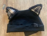 Widow cat ears plaid paperclip o ring black knit beanie hat NEW