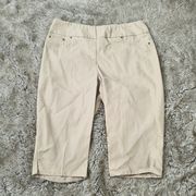 Ruby Rd Petite Chino Clamdigger Capri Pants Wide Waistband Khaki Size 14 Petite