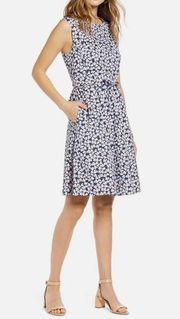 NWT 1901 Womens 12 Sleeveless Poplin Navy Floral Dress