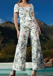 Antonio Melani Grover Jumpsuit Size 12 Ivory Blue Floral Wide Leg Square Neck