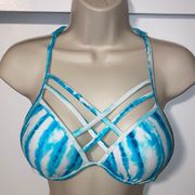 Catalina Padded Push Up Strappy Bikini Swim Top Blue White Tie Dye M Medium