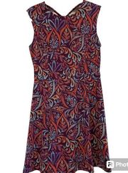 Title Nine Happy Knee Length Abstract Foliage Print Purple Blue Mauve Dress Sz S