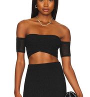 Camila Coelho Joss Black Crop Top SMALL Off The Shoulder Knit Swank Designer NEW