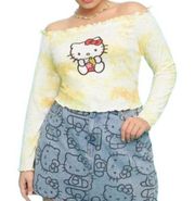 SHEIN X Hello Kitty Yellow Tie Dye Ruffle Cropped Long Sleeve Top 0X