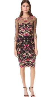 Marchesa Notte Embroidered Cocktail Dress in Black Lace 2 Womens Midi