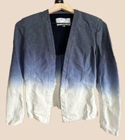 Tart Open Front Fitted Blazer Blue and White Ombre Tie Dye Dip Dye