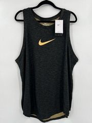 🆕 NWT Nike Icon Clash Dri-Fit Tank Top Black Gold Heathered Slit Plus Size 1X