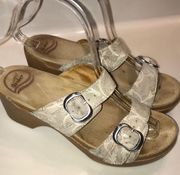 Dansko Women’s Leather Floral Print Buckle Detail Straps Wedge Sandals