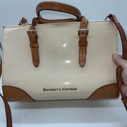 Dooney and Bourke Janine White Patent Leather Convertible Tote Bag **See Photos