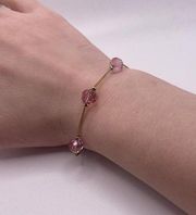 Women’s Signed Swarovski Costume Bracelet Crystal Beaded Pink / Gold Tone