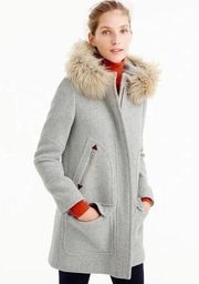 J Crew • Chateau Parka Italian Stadium-Cloth grey wool Nello Gori faux fur hood