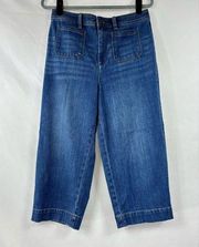 Talbots High Waist Wide Crop Jeans 10 Petite Medium Blue Denim