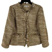 CAbi Tan Metallic Phoebe Tweed Boucle Frayed Edge Blazer Jacket Size Medium