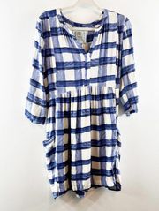 Anthropologie Maeve Devery Gingham Mini Shirt Dress Blue White Small