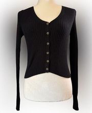 Aeropostale Black Cardigan Ribbed Long Sleeve Sweater size Small Cute Minimalist