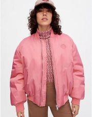 Maje Womens Embroidered Logo Zip Up Bombastick Puffer Bomber Jacket Size S Pink