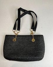 Worthington Women Espadrille Top Shoulder Bag Chain Strap Black One Size