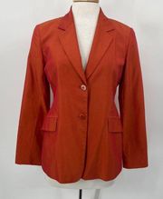 Lafayette 148 Blazer Buttons Down Cotton Silk Pockets Iridescent Orange Womens 8