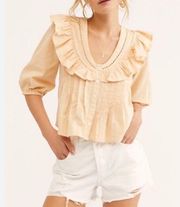 Womens Puff Sleeve Blouse Peasant Pintuck Ruffle Top Size Small