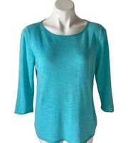 J. Jill Linen Blend Sweater Pullover 3/4 Sleeve Turquoise Sz Small