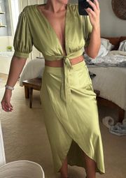 Two piece satin green set