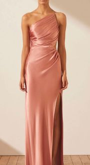 La Lune Asymmetrical Gathered Maxi Dress in Antique Rose