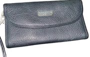 Baggallini Genuine Leather snap button flap wallet silver hardware and strap