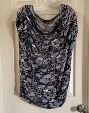 Ava & Grace Purple/Black Print Drape neck Top PXL