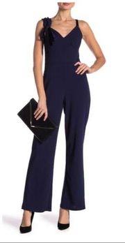 The Vanity Room Navy Velvet Bow Scuba Jumpsuit